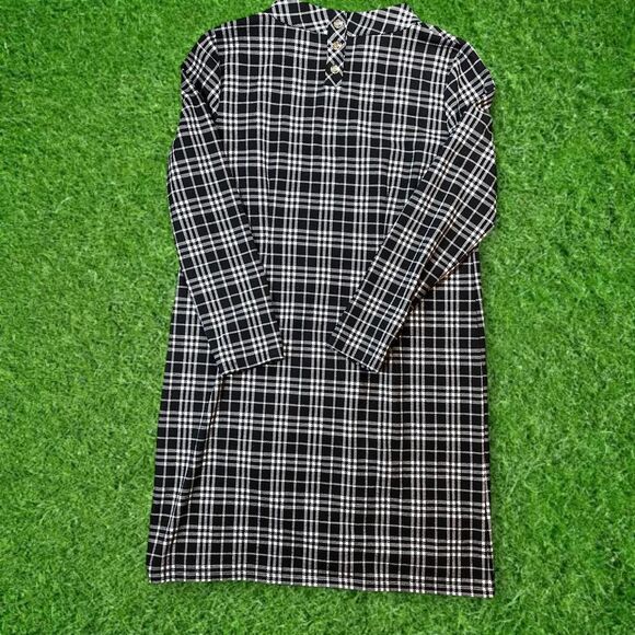 Talbots black and white checkered plaid full dress - Picture 7 of 7